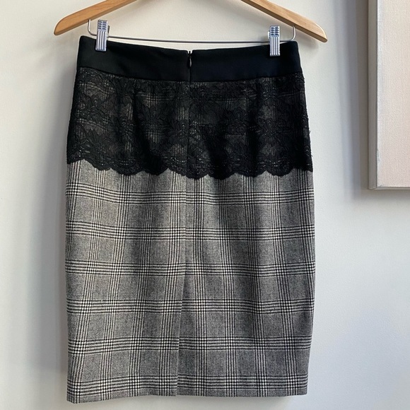 ZARA Plaid Wool and Lace Pencil Mini Skirt Small Mint Condition - Picture 4 of 8